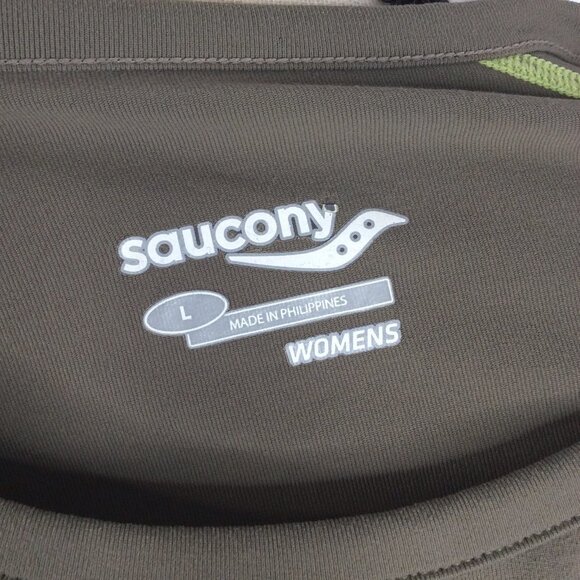 Saucony Running Athletic Top Womens Size Large Brown Green Long Sleeve Crew Neck - Picture 6 of 6